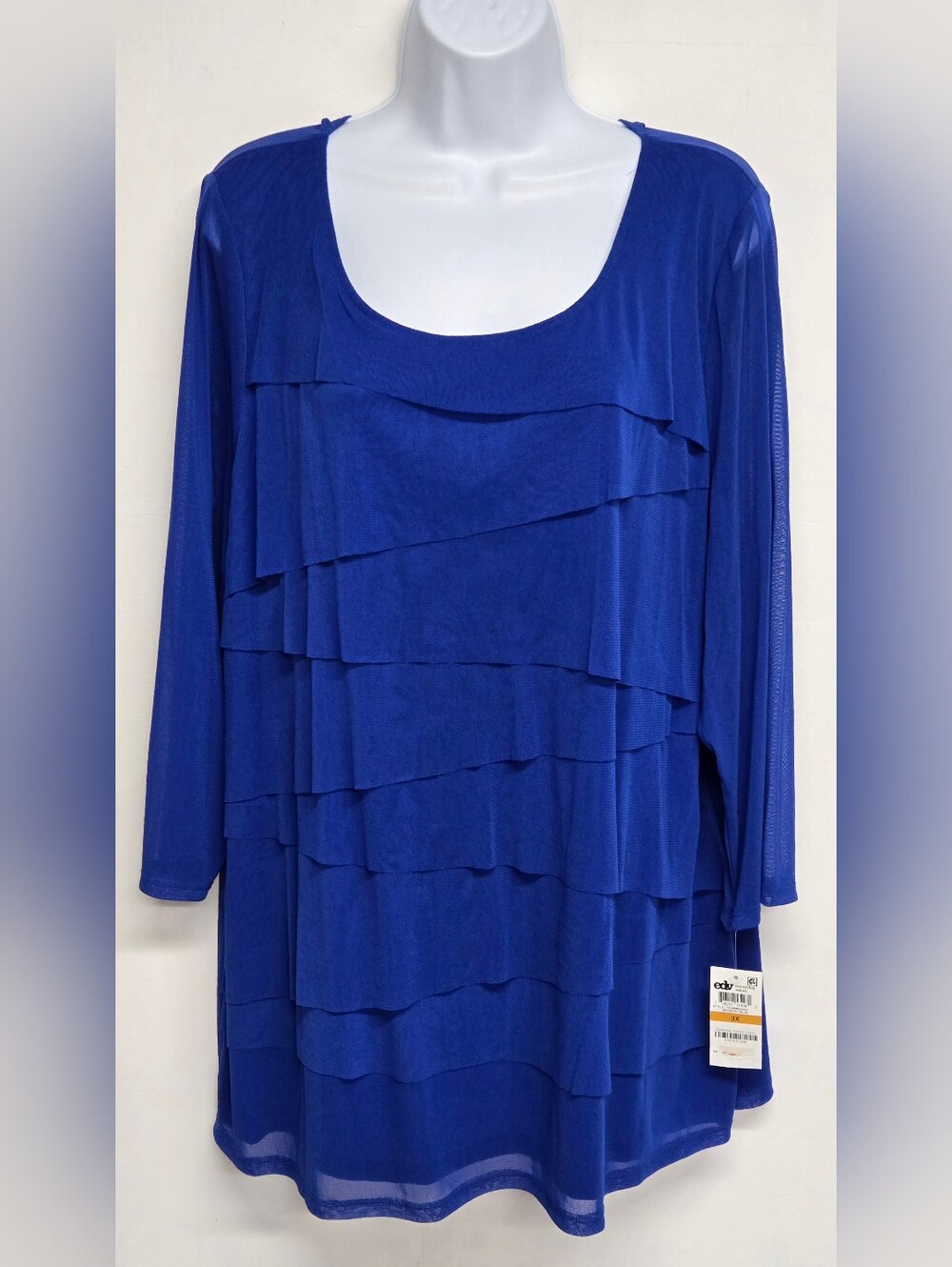 Alfani Woman 3X Tiered Top Modern Blue Stretch Knit New